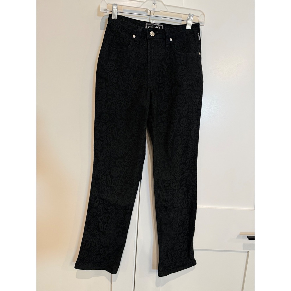 Versace Lace Embroidered Jeans Pants Sz 28 Black Excellent Vintage Rare Designer